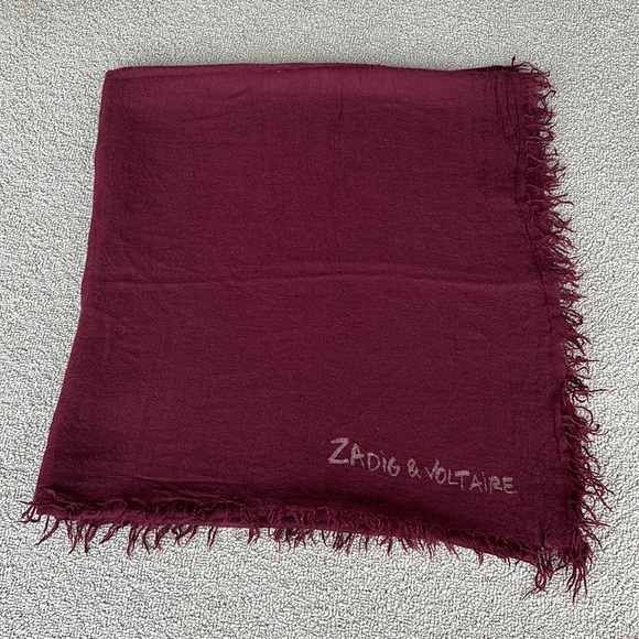 Zadig & Voltaire logo wool woven fringe sheer tissue wrap blanket shawl scarf - Picture 2 of 11